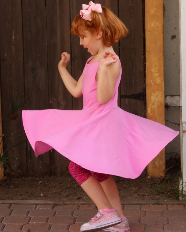 Girls Soft Cotton Jersey Twirly Tank Dress  | Medium Pink