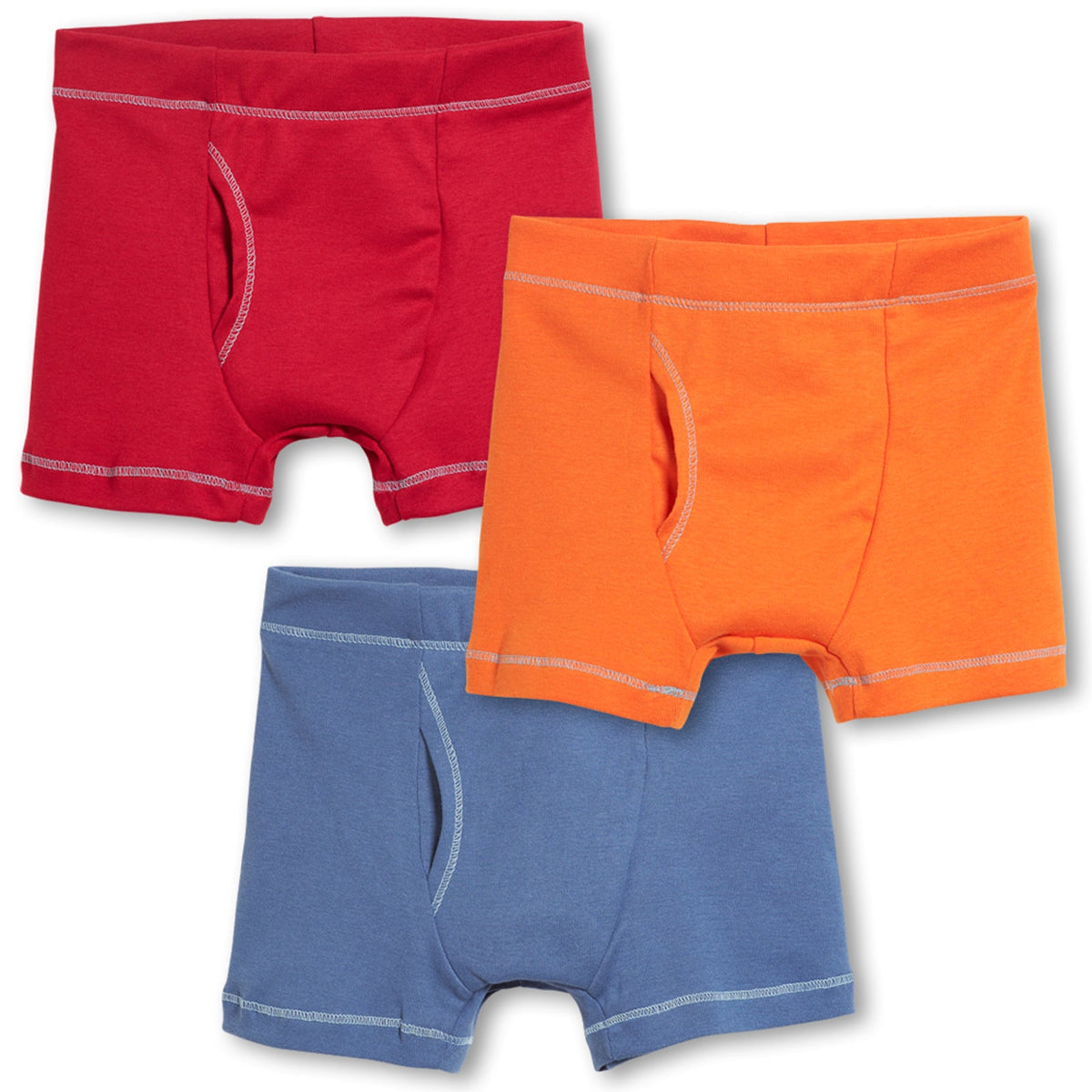 Boys Soft Cotton Boxer Brief 3-Pack | Red/Orange/Denim Blue