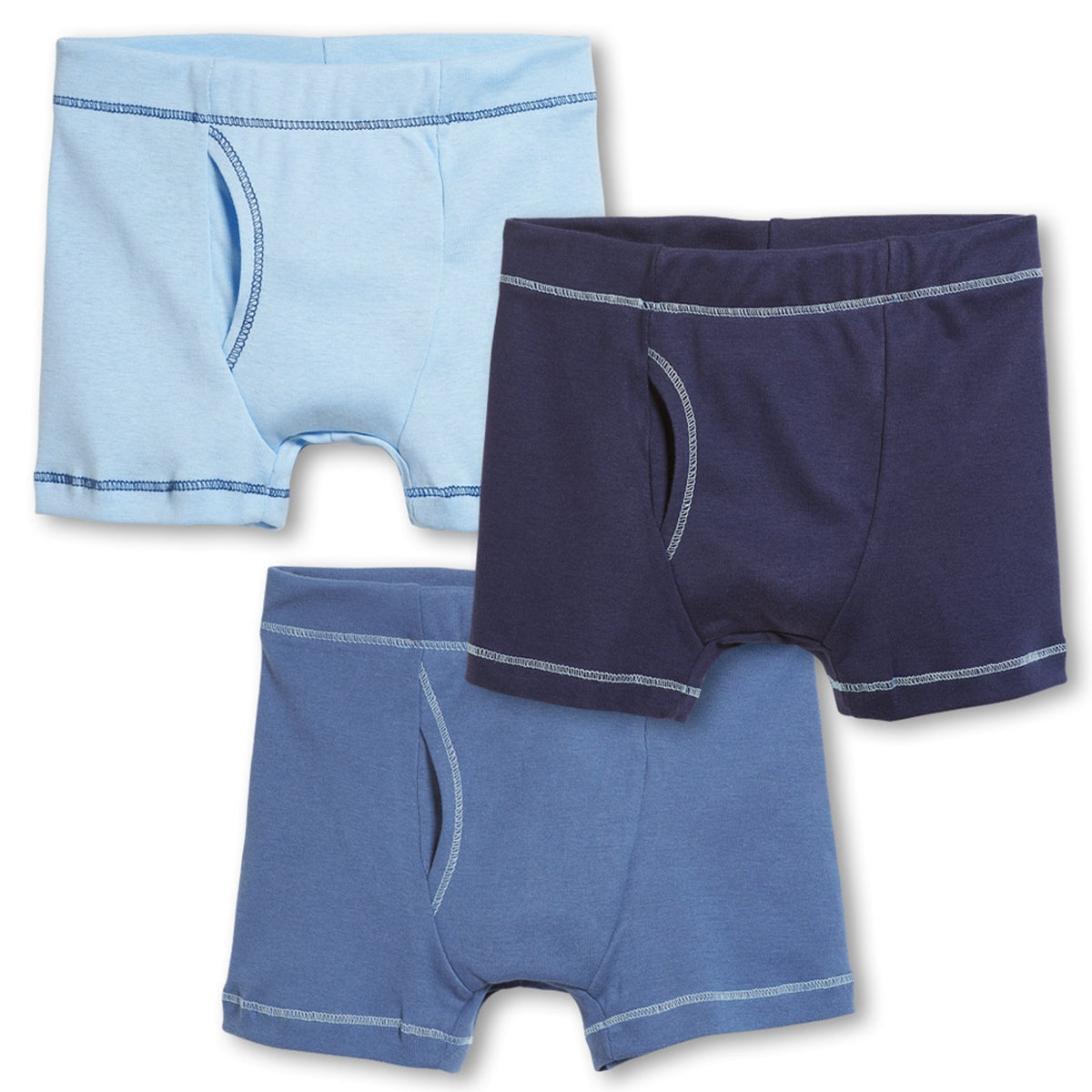 Boys Soft Cotton Boxer Brief 3-Pack | Bright Light Blue/Denim Blue/Navy