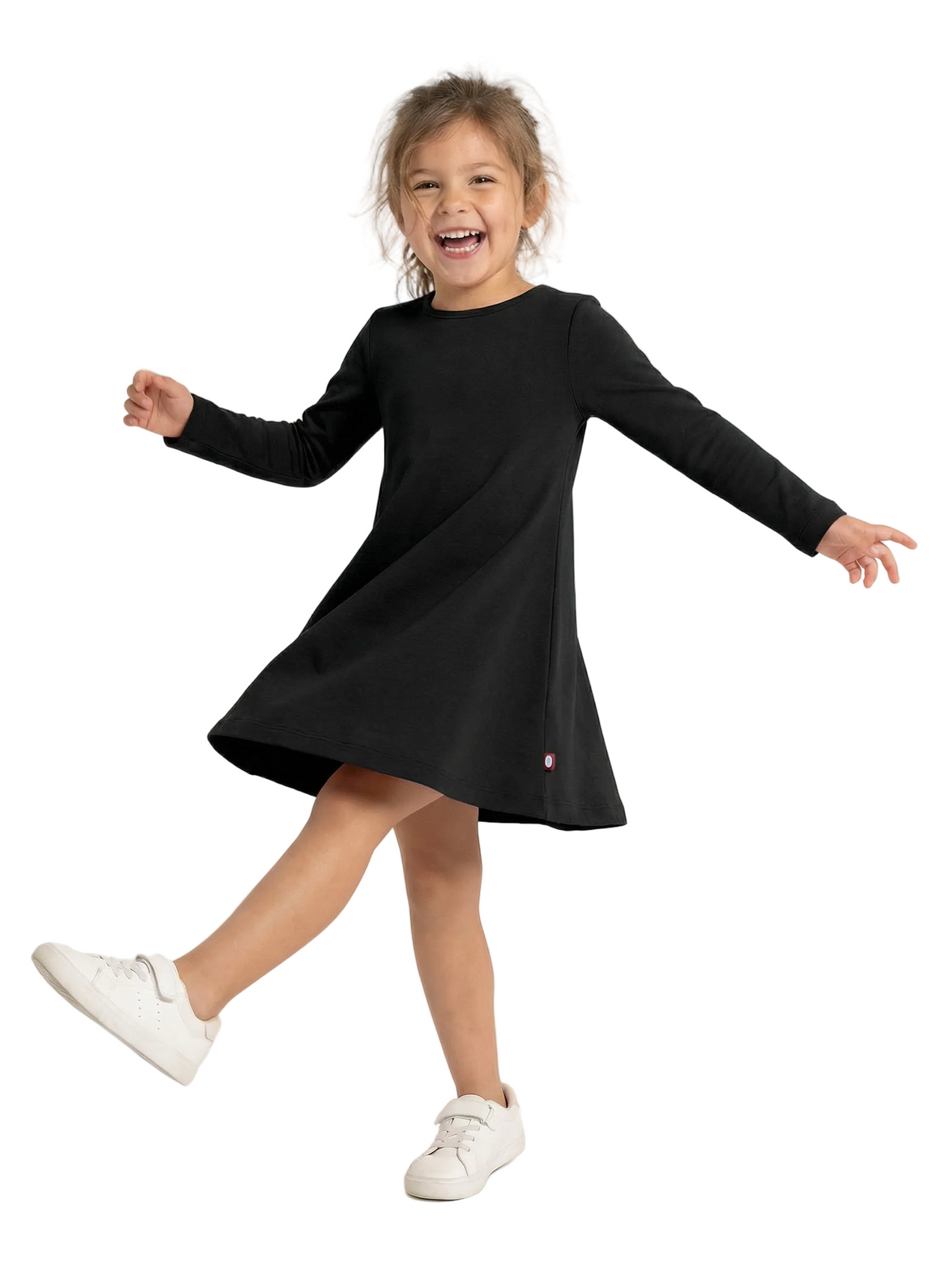 Girls Soft Cotton Long Sleeve Baby Rib Dress | Black