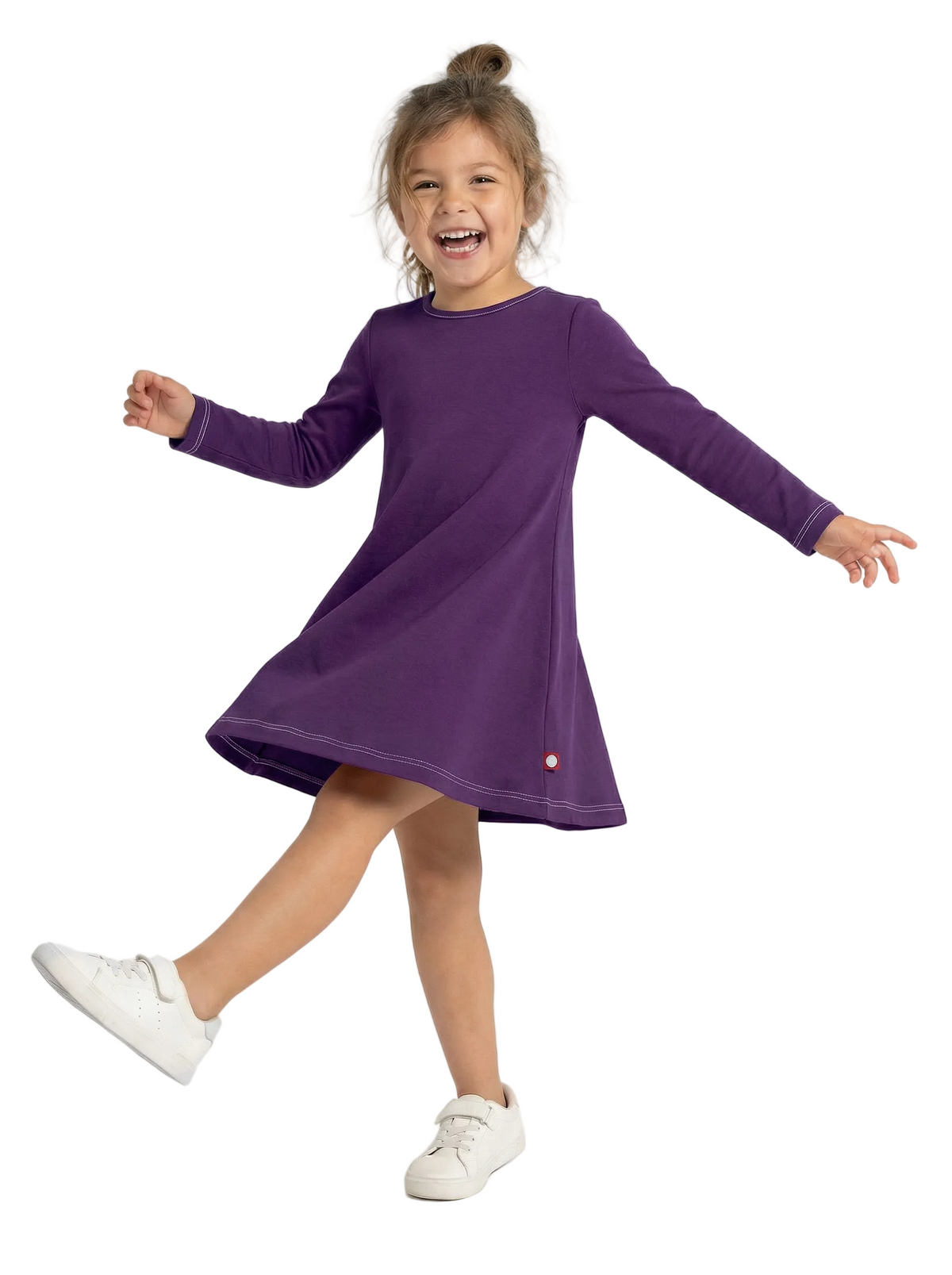 Girls Soft Cotton Long Sleeve Baby Rib Dress | Purple