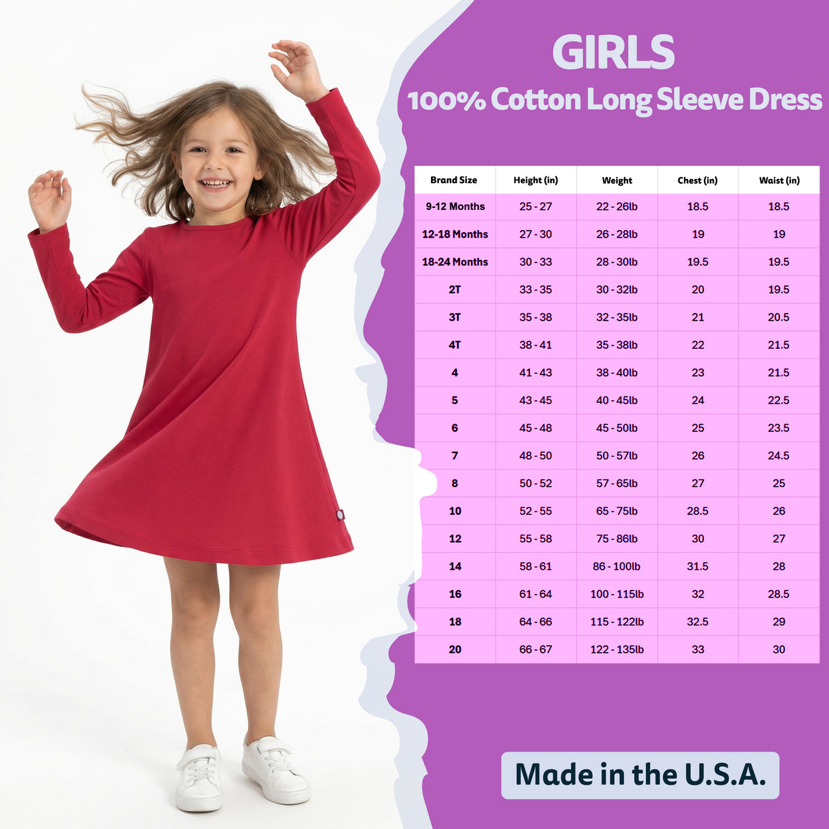 Girls Soft Cotton Long Sleeve Baby Rib Dress | Black