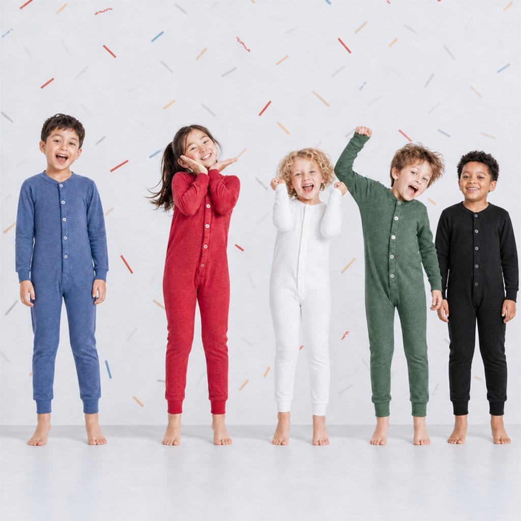 Boys and Girls Soft & Cozy Thermal One Piece Union Suit Cotton/Poly Blend | Elf Green