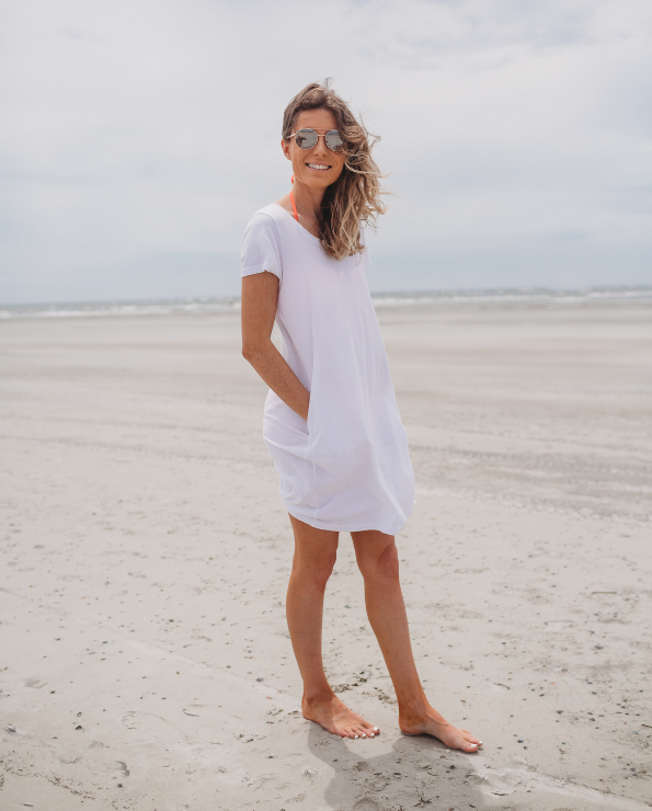 Women's Soft Supima Cotton Easy Cover-Up T-Shirt Pocket Dress | White - City Threads USA Women's Soft Supima Cotton Easy Cover-Up T-Shirt Pocket Dress | White - City Threads USA