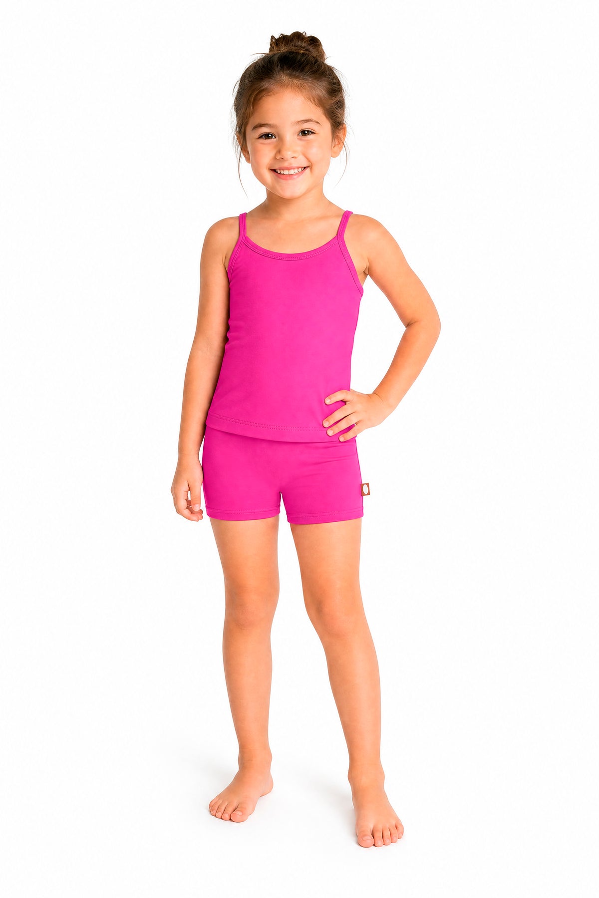 Girls UPF 50+ Swim Cami & Boy Short 2-Piece Set | Hot Pink