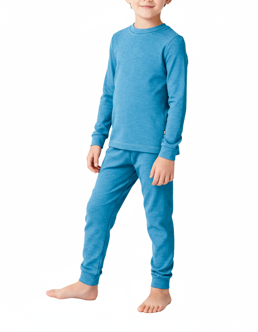 Boys Soft & Cozy Thermal 2-Piece Long Johns Cotton/Poly Blend | Sea w- Baby Blue Stitch