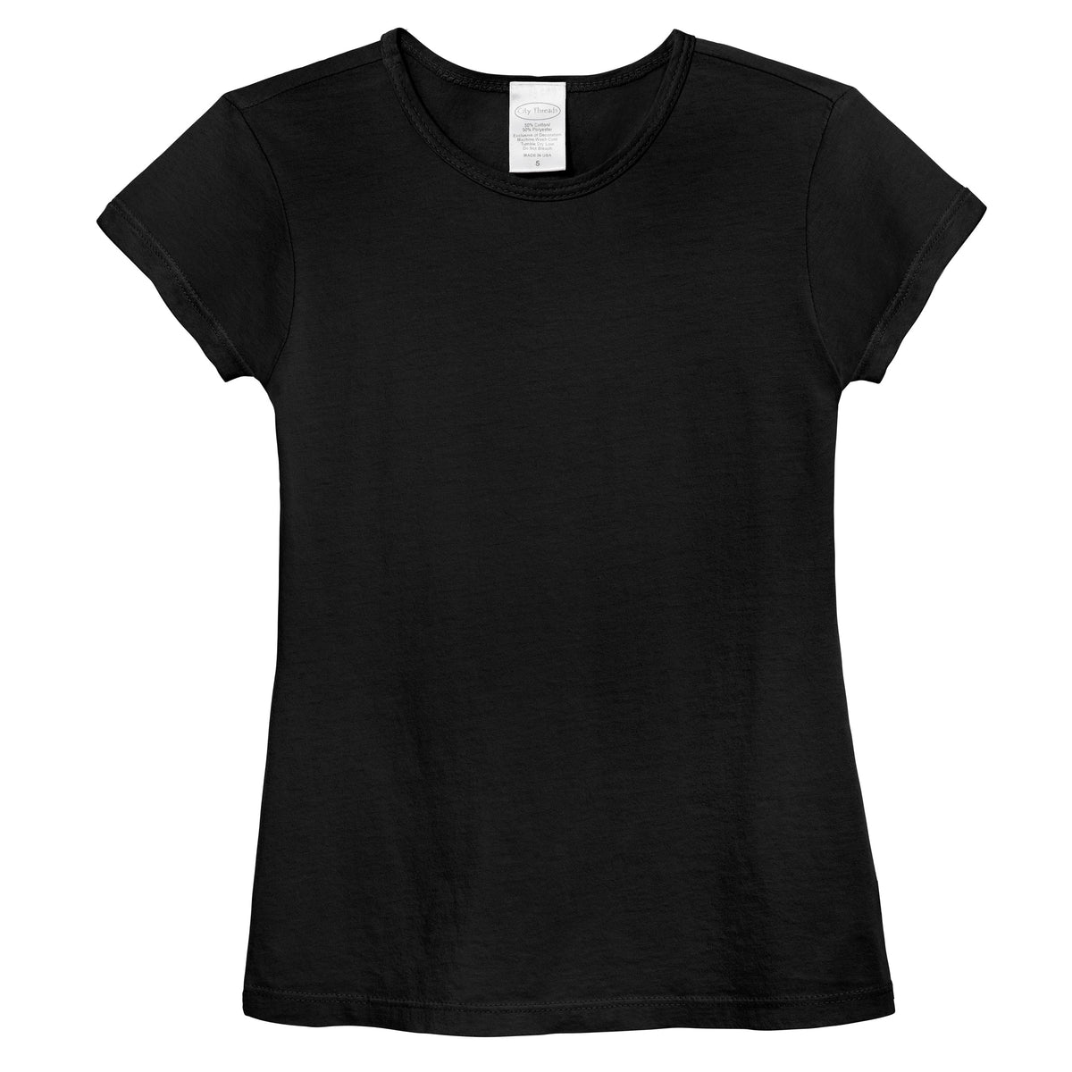Girls Soft Cotton Jersey Cap Sleeve Crew Tee | Black