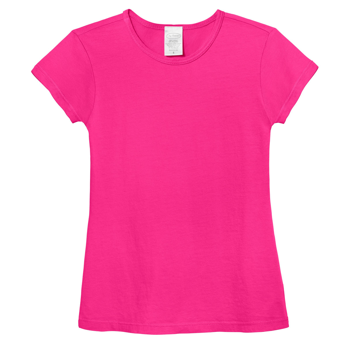 Girls Soft Cotton Jersey Cap Sleeve Crew Tee | Hot Pink