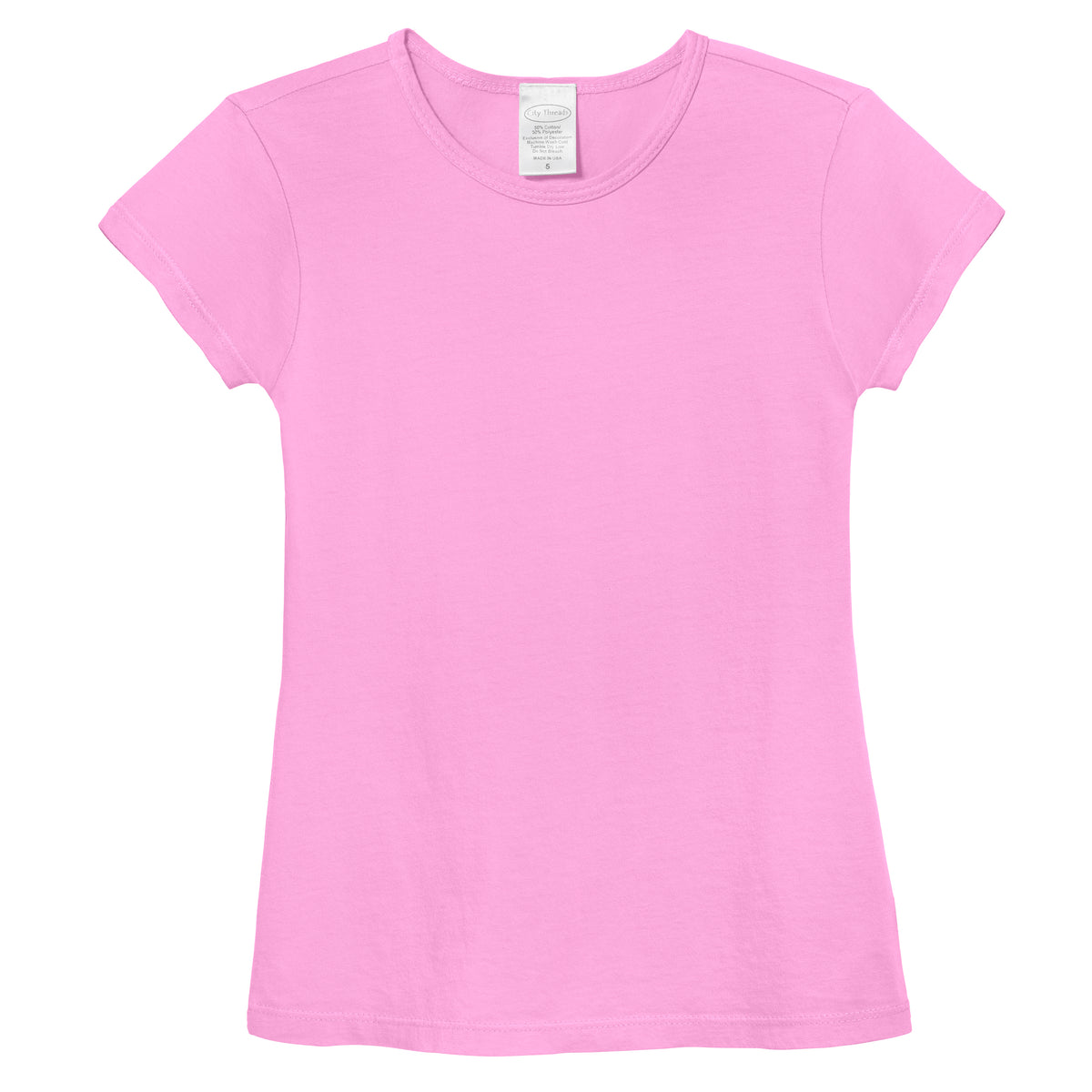 Girls Soft Cotton Jersey Cap Sleeve Crew Tee | Medium Pink