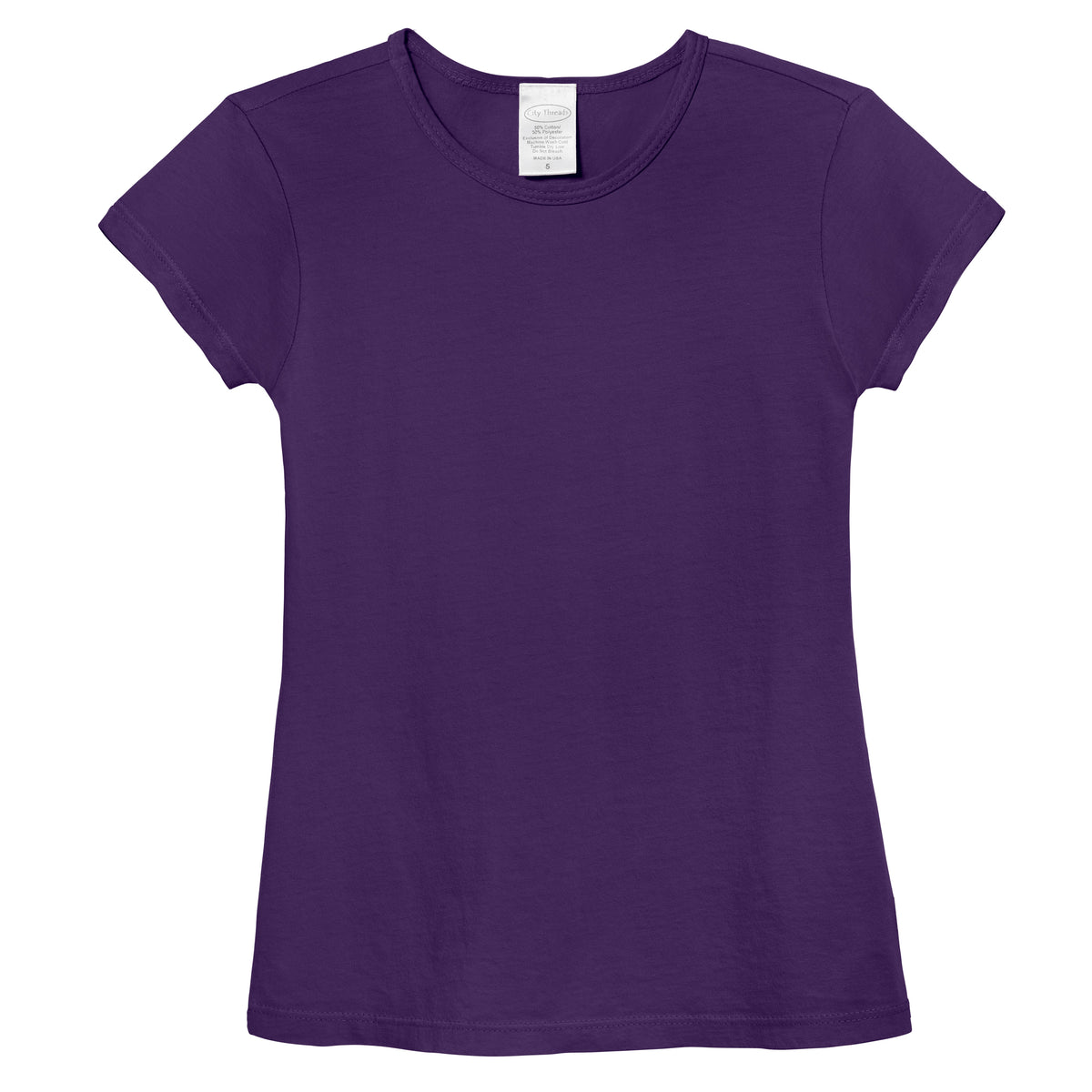Girls Soft Cotton Jersey Cap Sleeve Crew Tee | Purple