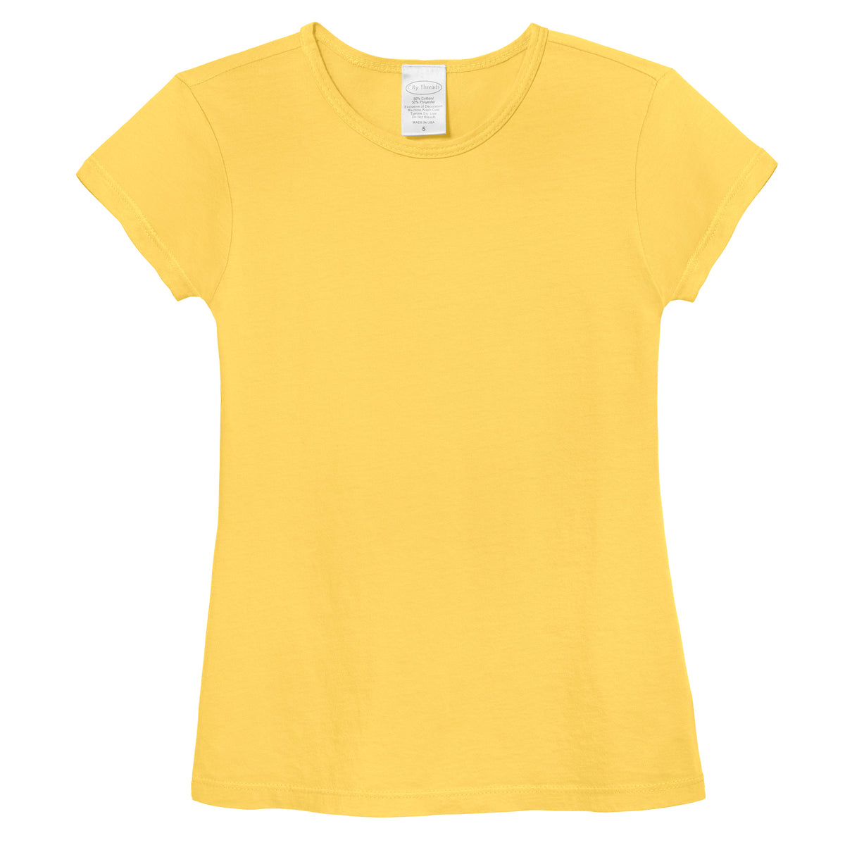 Girls Soft Cotton Jersey Cap Sleeve Crew Tee | Yellow