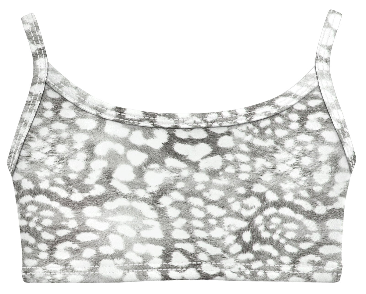 Girls UPF 50+ Printed Bikini Swim Top | Leopard Monochrome