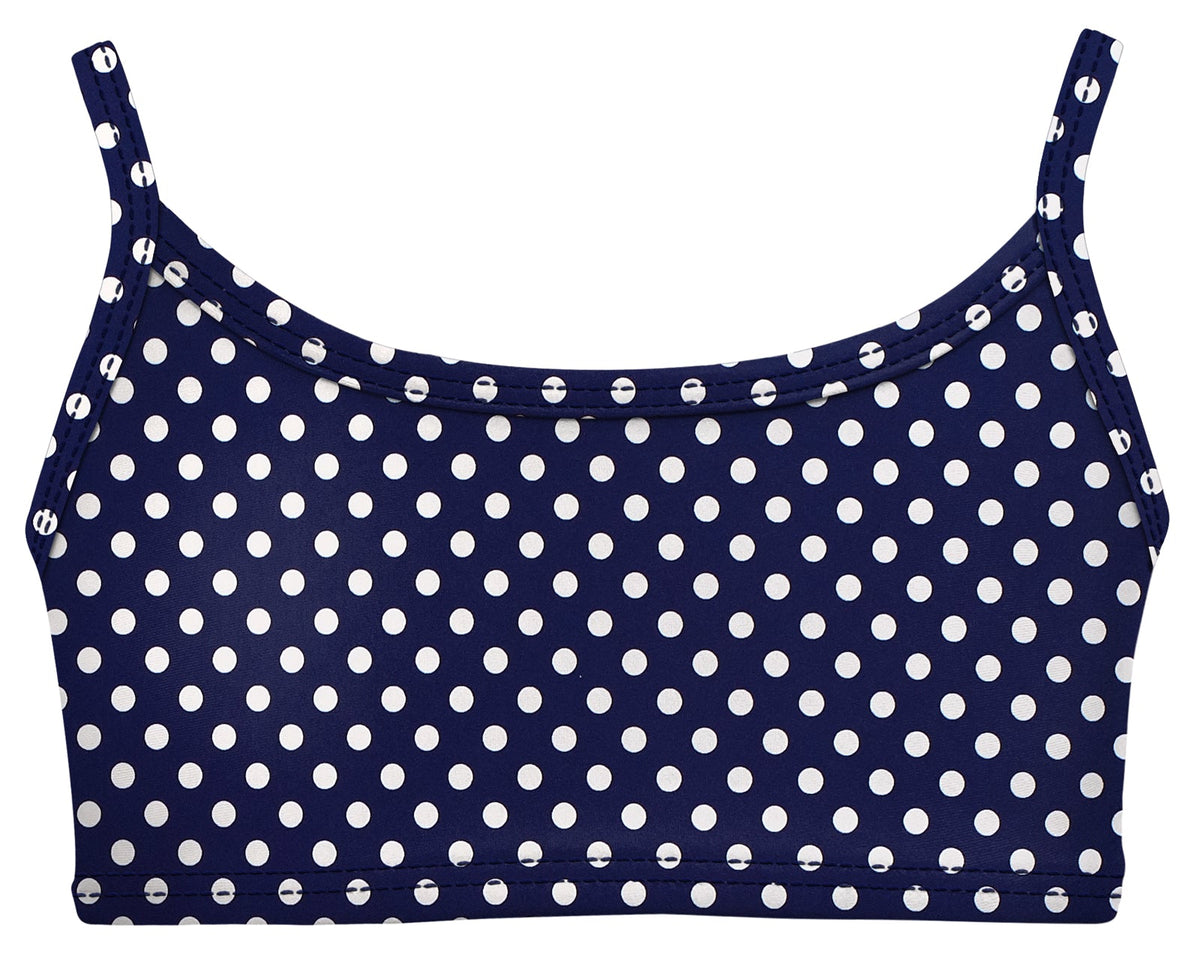 Girls UPF 50+ Printed Bikini Swim Top | Navy w- White Polka Dot