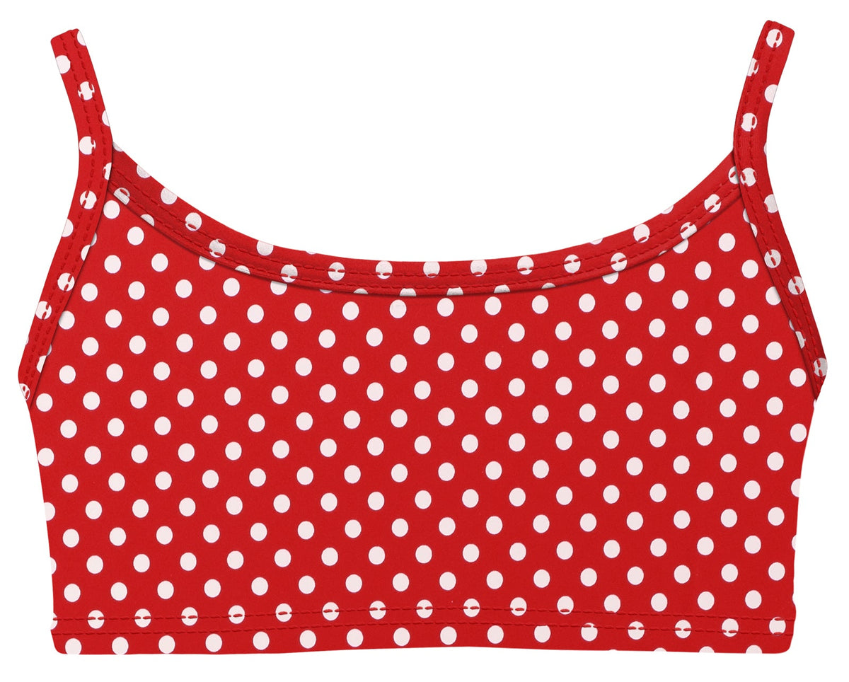Girls UPF 50+ Printed Bikini Swim Top | Red w- White Polka Dot