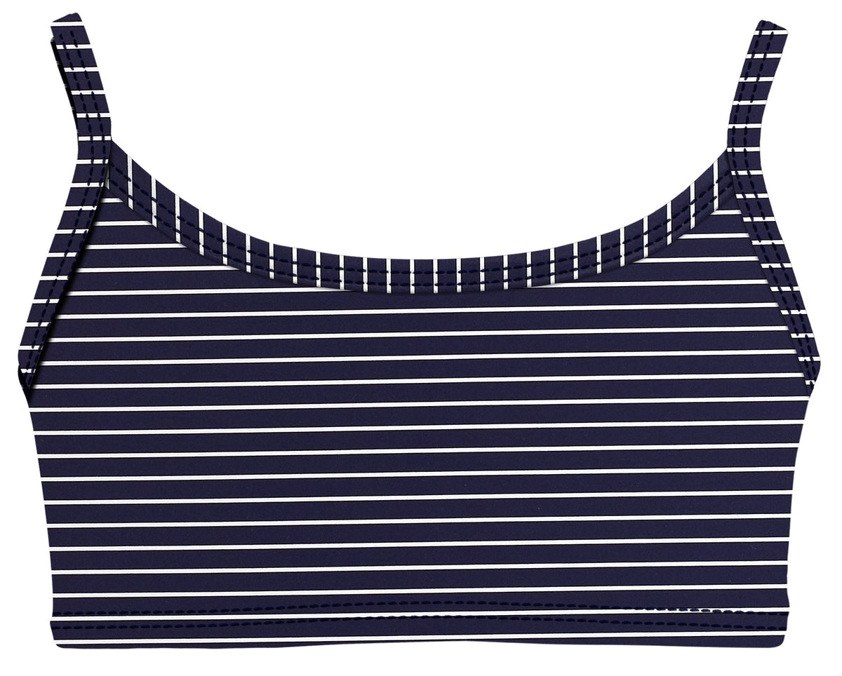 Girls UPF 50+ Printed Bikini Swim Top | Marine Navy w- White Stripes