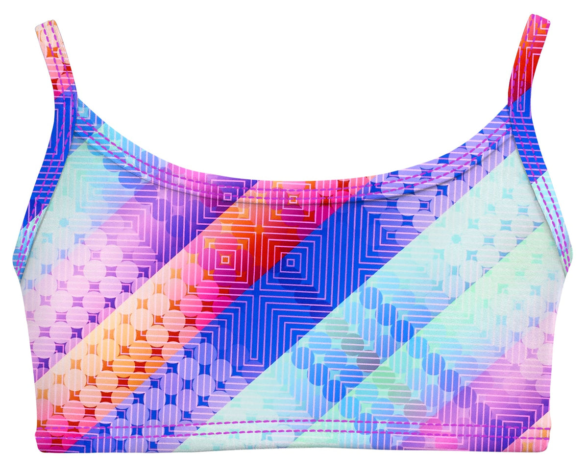 Girls UPF 50+ Printed Bikini Swim Top | Plaid Diagonal