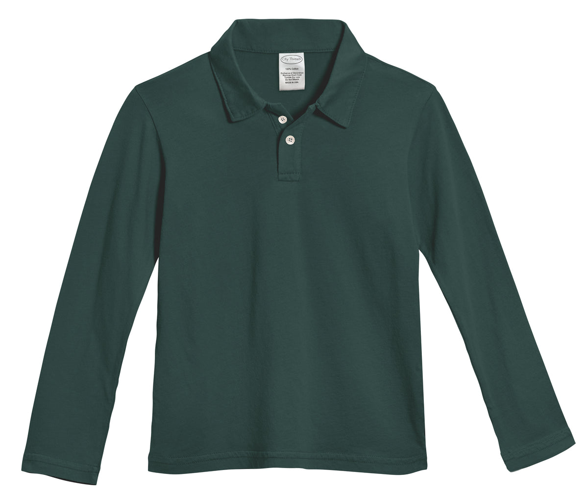 Boys Soft Cotton Jersey 2-Button Long Sleeve Polo Shirt | Uniform Hunter Green