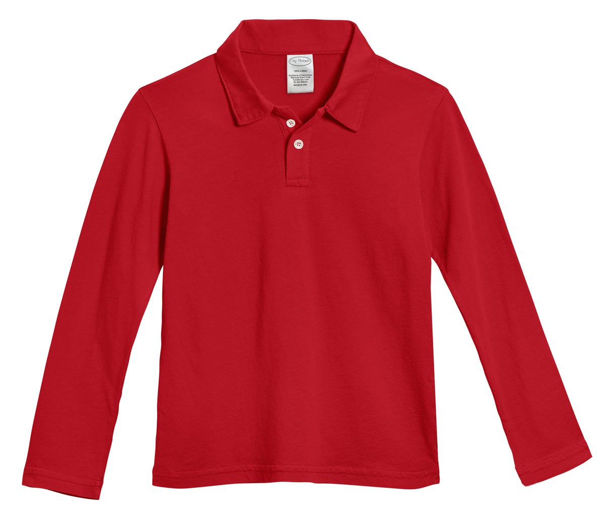 Boys Soft Cotton Jersey 2-Button Long Sleeve Polo Shirt | Uniform Red