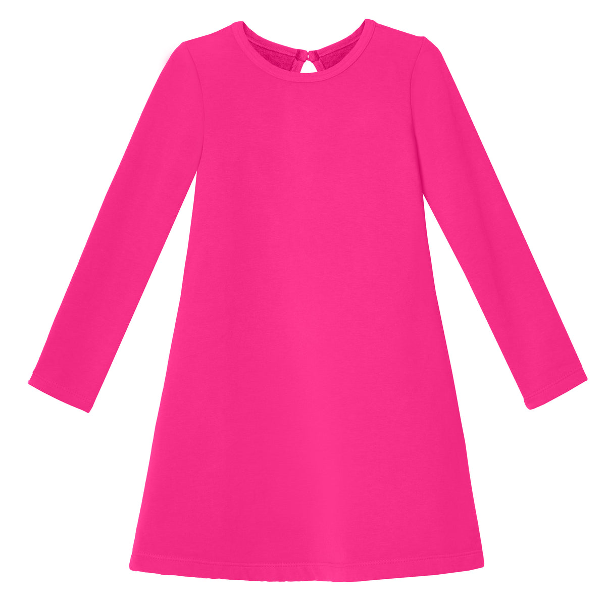 Girls Lightweight Soft Cotton Fleece A-Line Dress| Hot Pink
