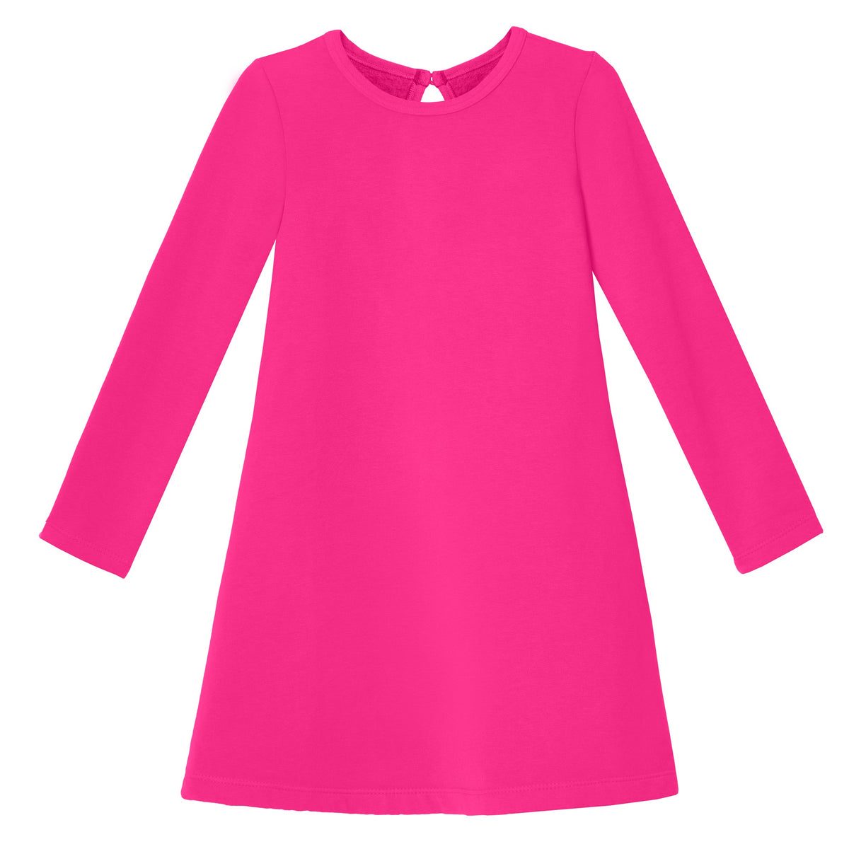 Girls Lightweight Soft Cotton Fleece A-Line Dress| Hot Pink