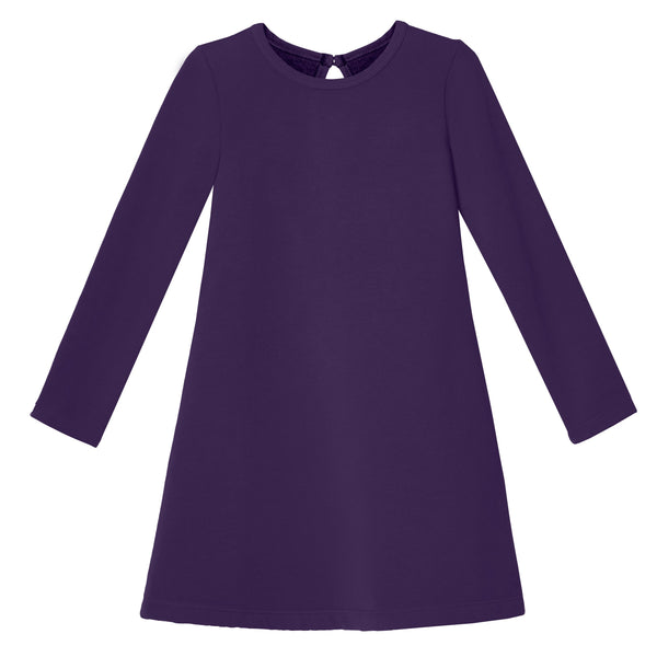 purple dress for girls Girls Lightweight Soft Cotton Fleece A-Line Dress| Purple