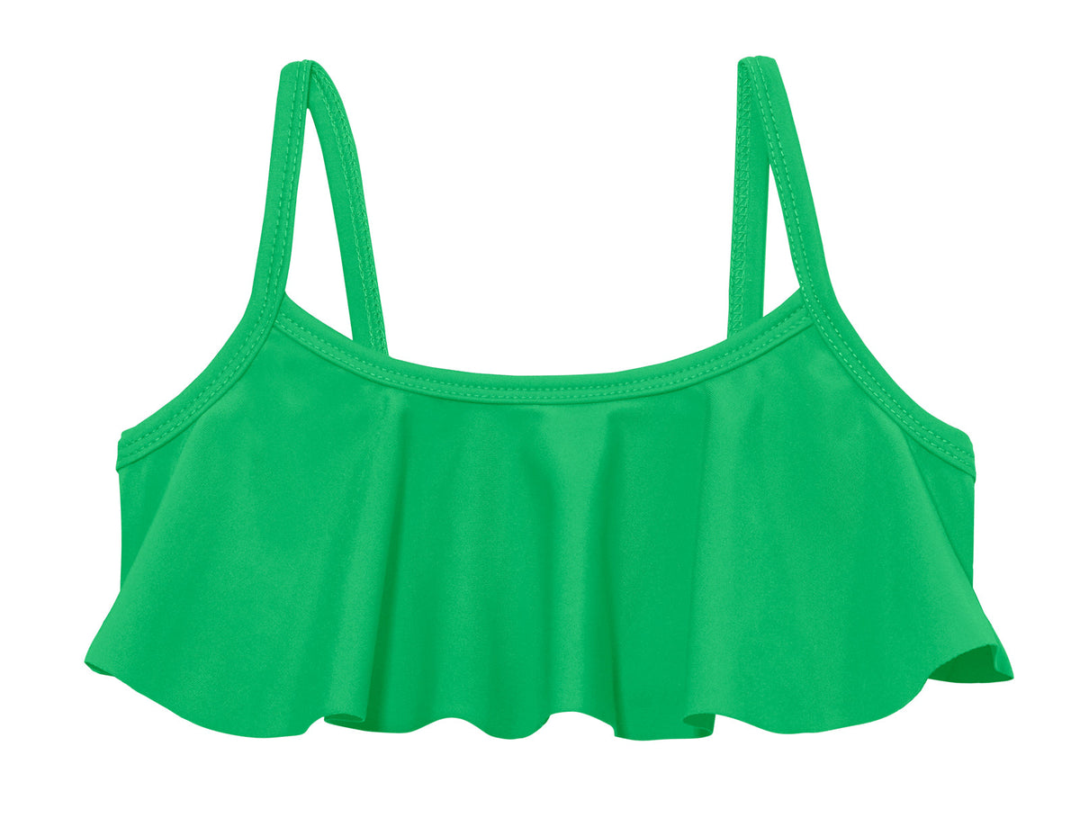 Girls UPF 50+ Flounce Bikini Top | Elf Green