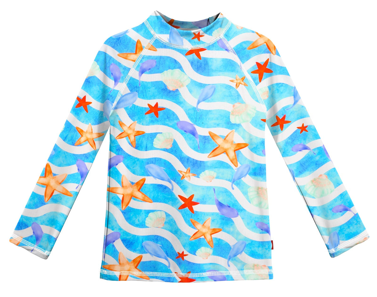 Girls UPF 50+ Printed Long Sleeve Rashguard | Marine Life
