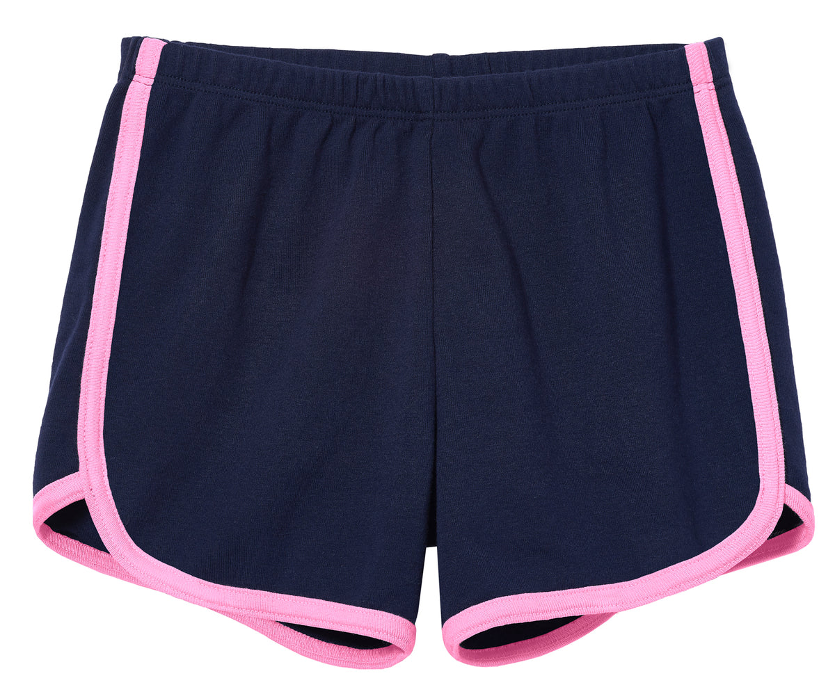 Girls Soft Cotton Knit Short with Trim | Navy w. Bubblegum Trim