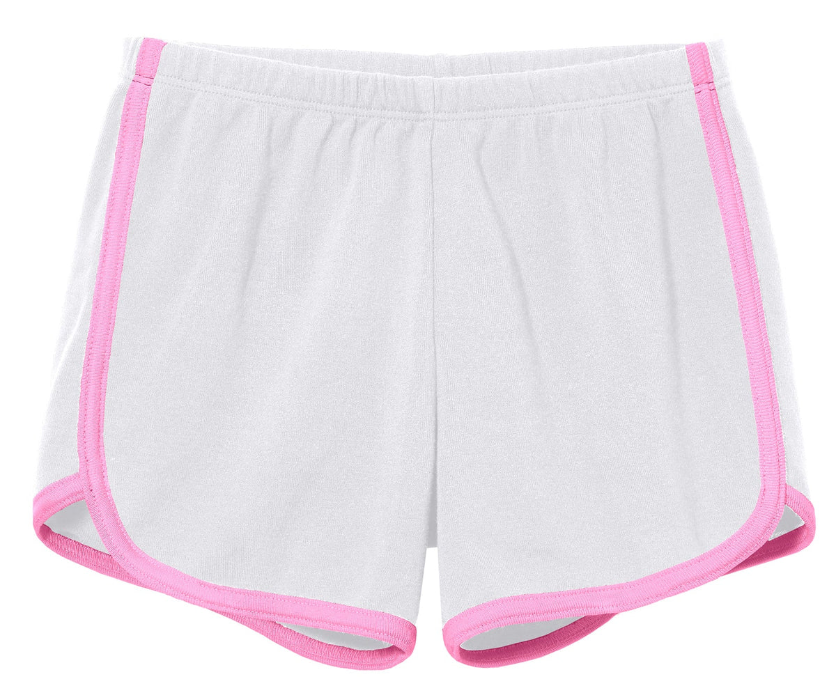 Girls Soft Cotton Knit Short with Trim | White w. Bubblegum Trim