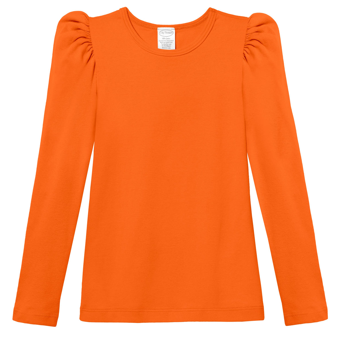 Girls Soft Cotton Puff Long Sleeve Tee | Orange