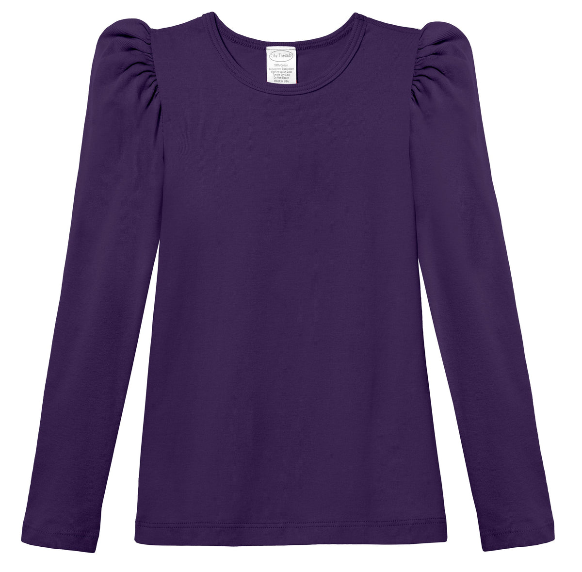 Girls Soft Cotton Puff Long Sleeve Tee | Purple