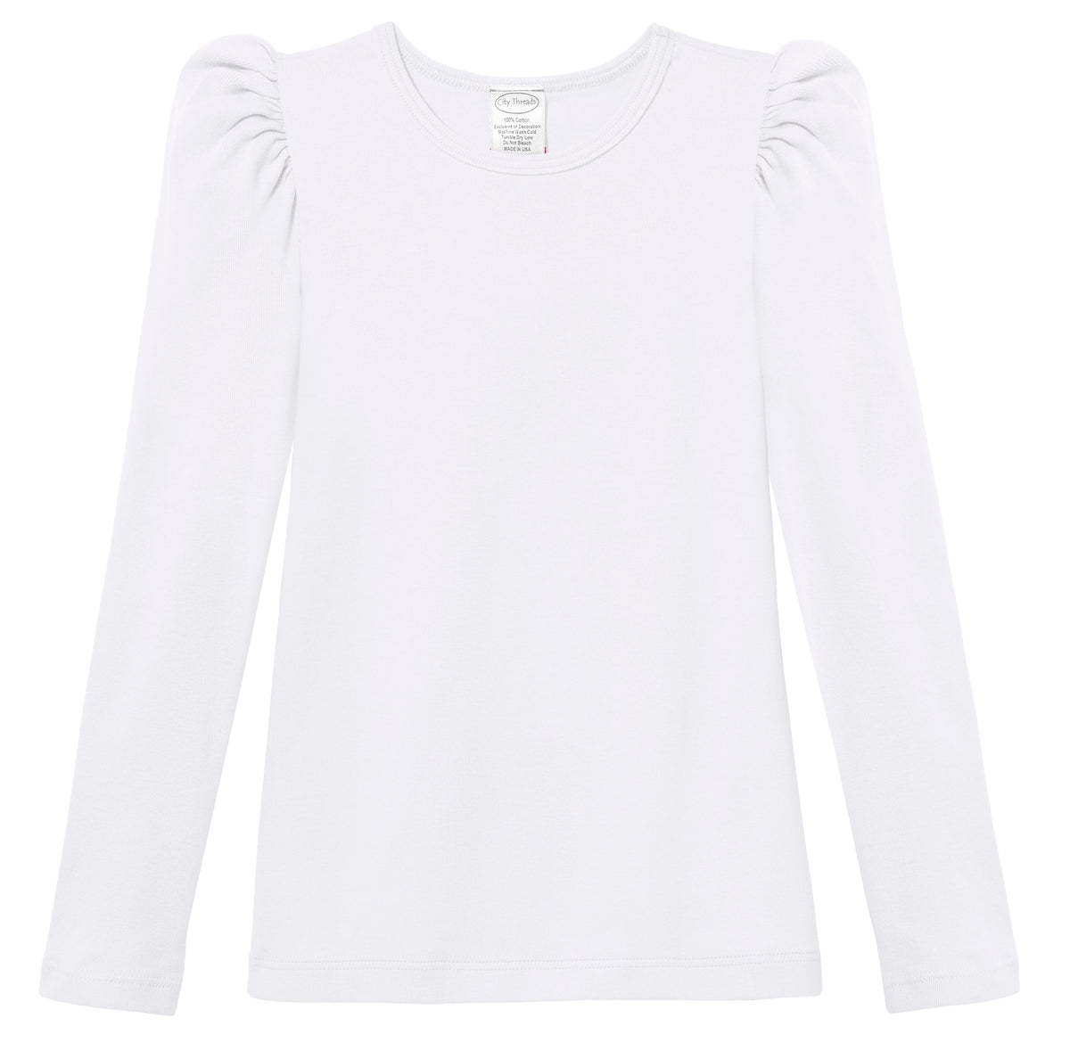 Girls Soft Cotton Puff Long Sleeve Tee | White