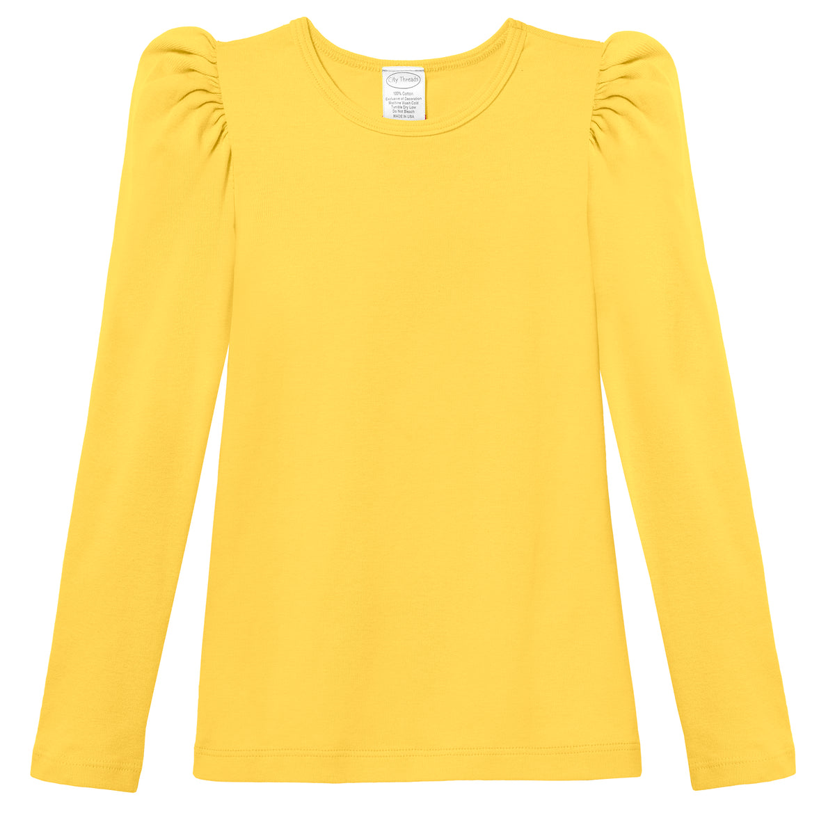 Girls Soft Cotton Puff Long Sleeve Tee | Yellow