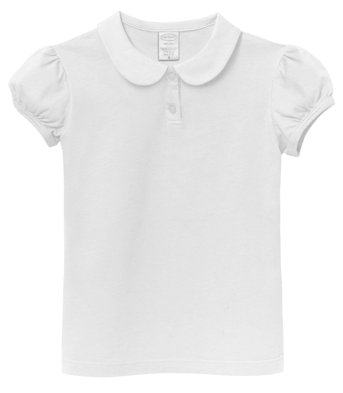 Girls Soft Cotton Jersey Peter Pan Collar Polo Puff Short Sleeve Tee