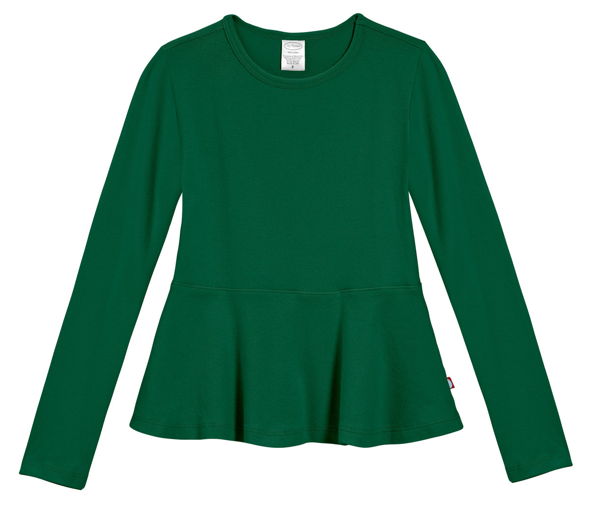 Girls Soft Cotton Long Sleeve Peplum Tee | Forest Green