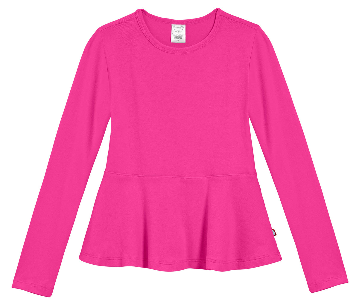 Girls Soft Cotton Long Sleeve Peplum Tee | Hot Pink