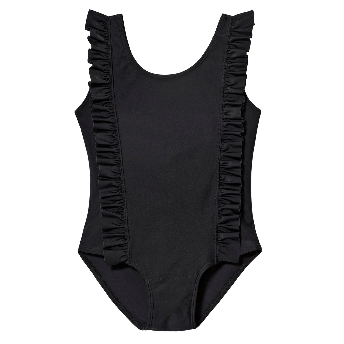 Girls UPF 50+ One-Piece Ruffle Front Swimsuit | Black