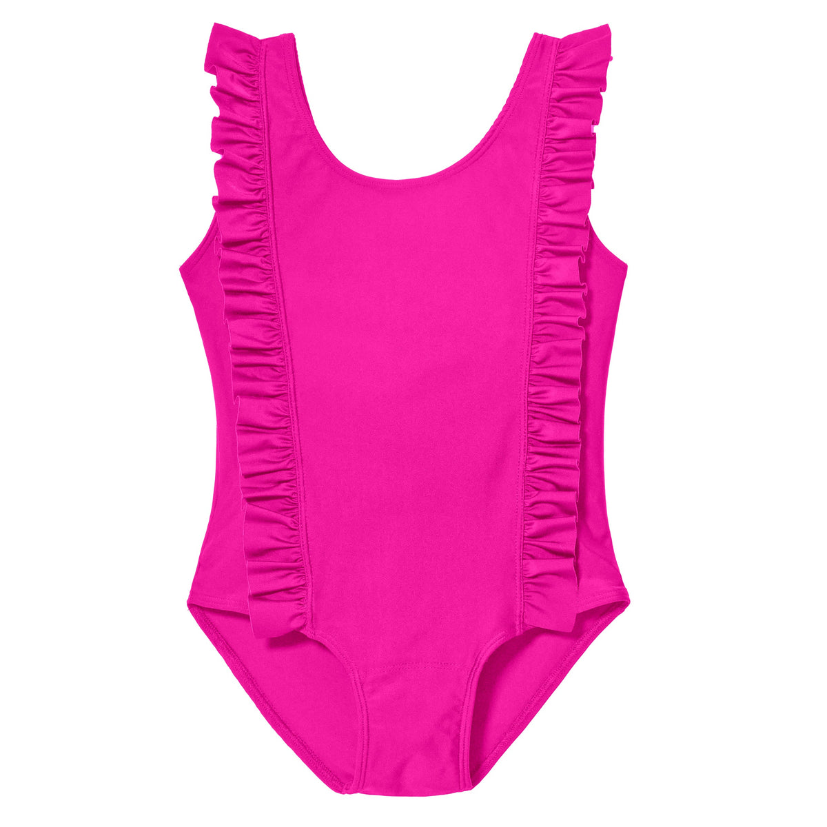 Girls UPF 50+ One-Piece Ruffle Front Swimsuit | Hot Pink