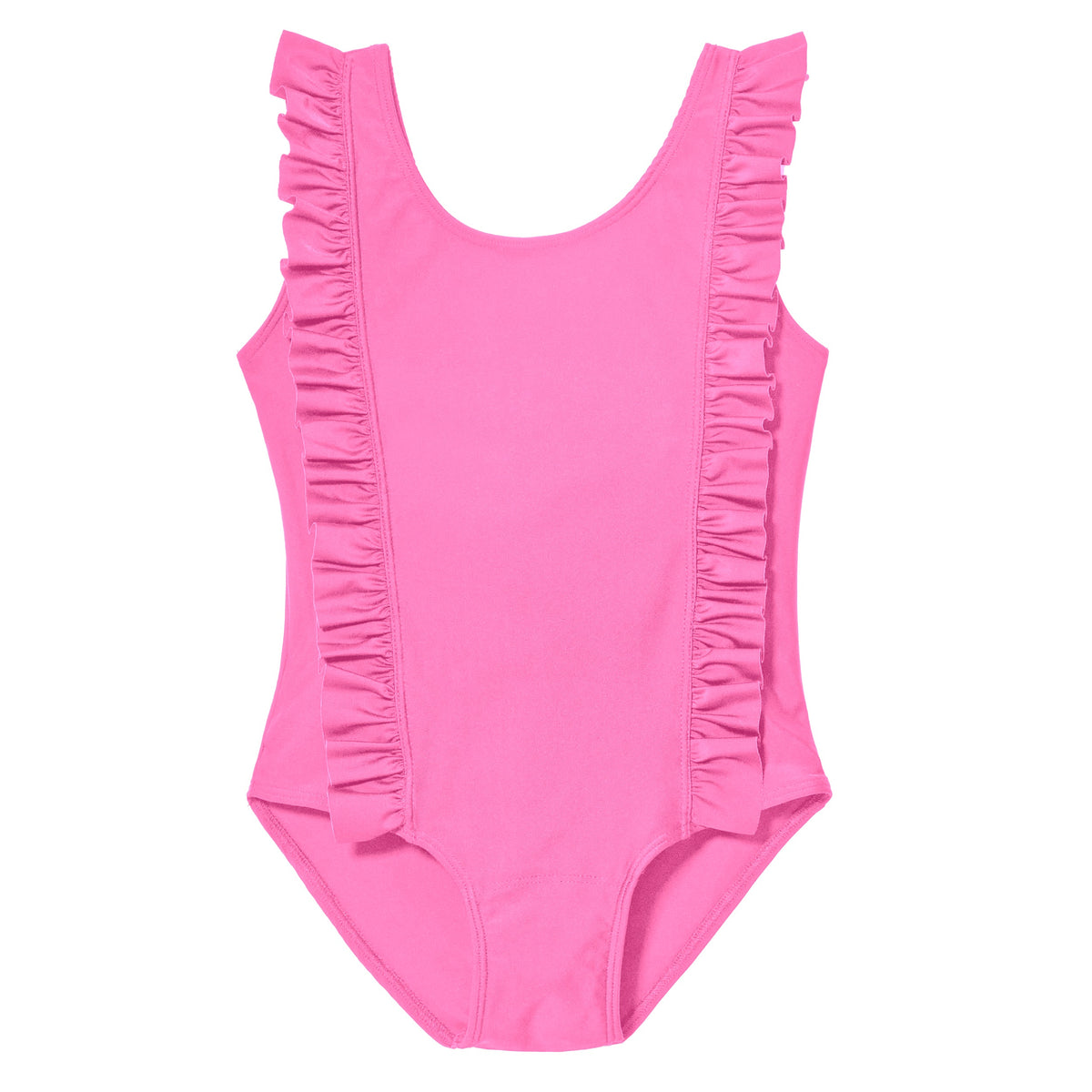 Girls UPF 50+ One-Piece Ruffle Front Swimsuit | Medium Pink