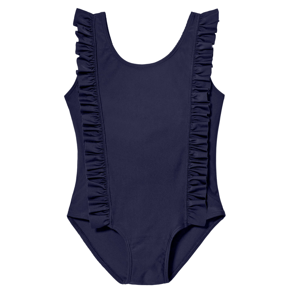 Girls UPF 50+ One-Piece Ruffle Front Swimsuit | Navy