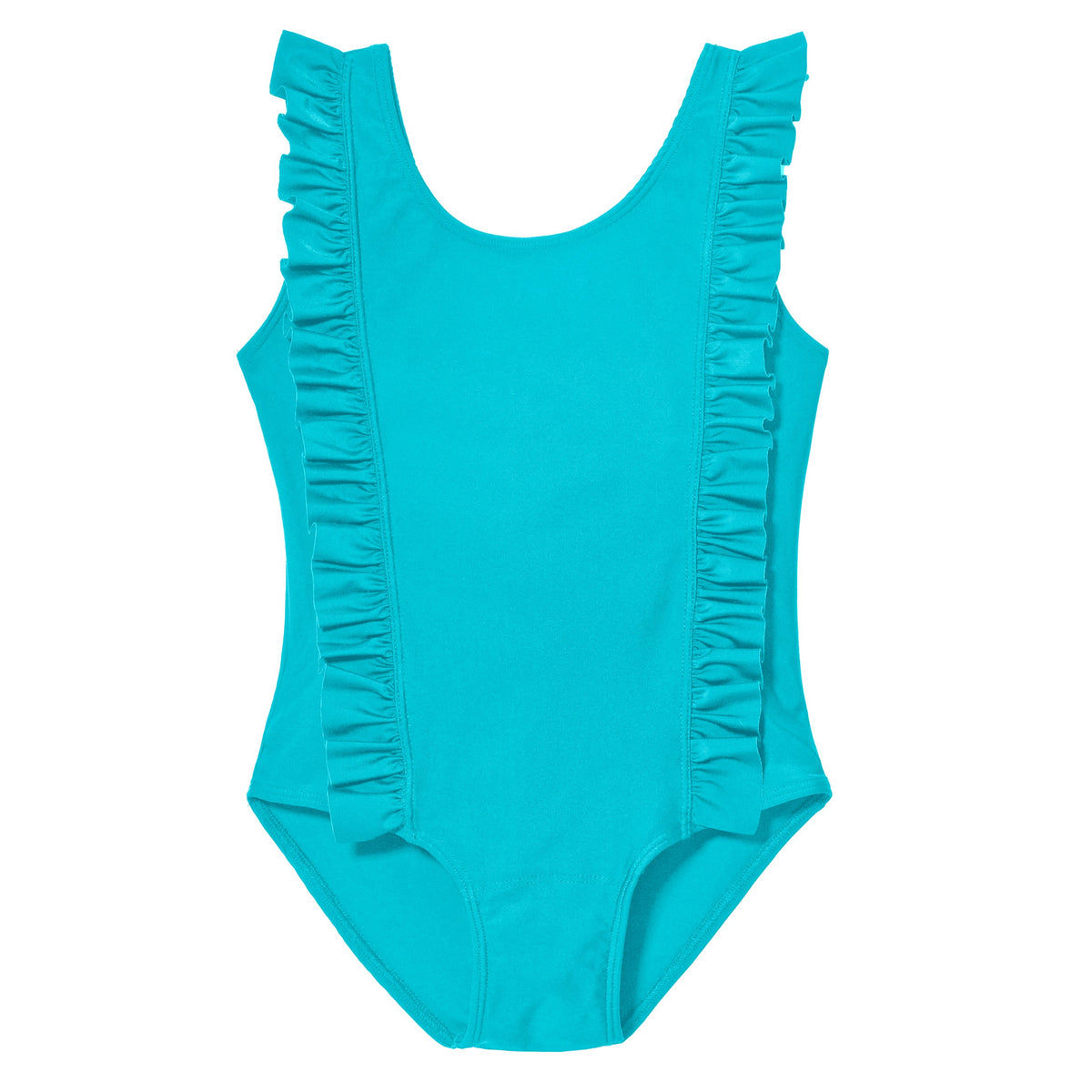 Girls UPF 50+ One-Piece Ruffle Front Swimsuit | Turquoise