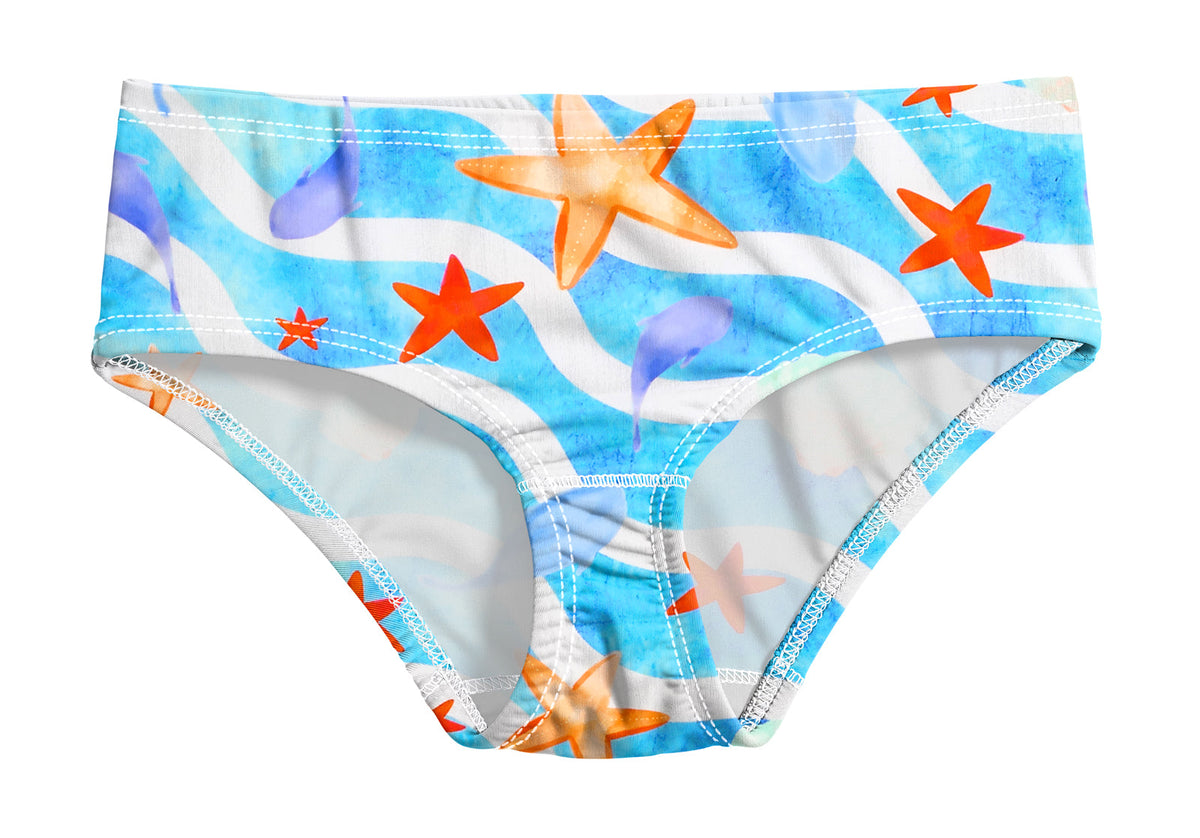 Girls UPF 50+ Printed Swim Briefs  | Marine Life
