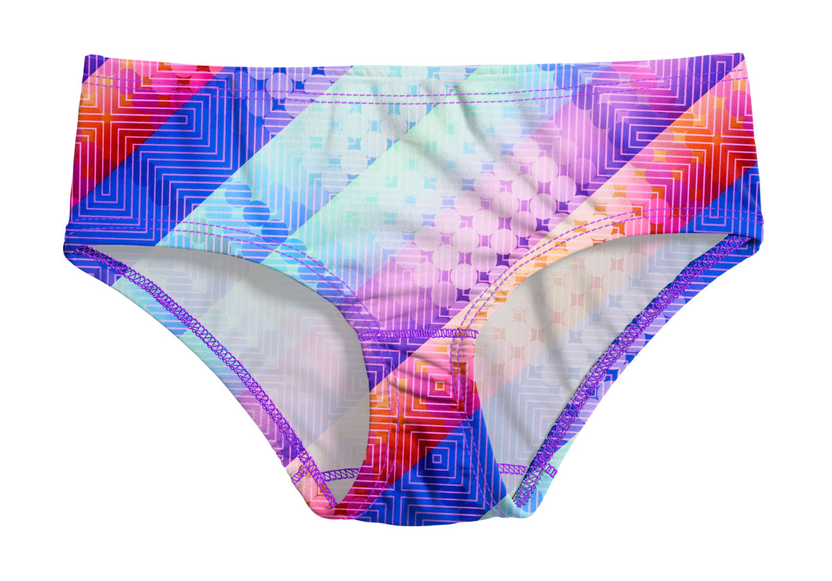 Girls UPF 50+ Printed Swim Briefs | Plaid Diagonal