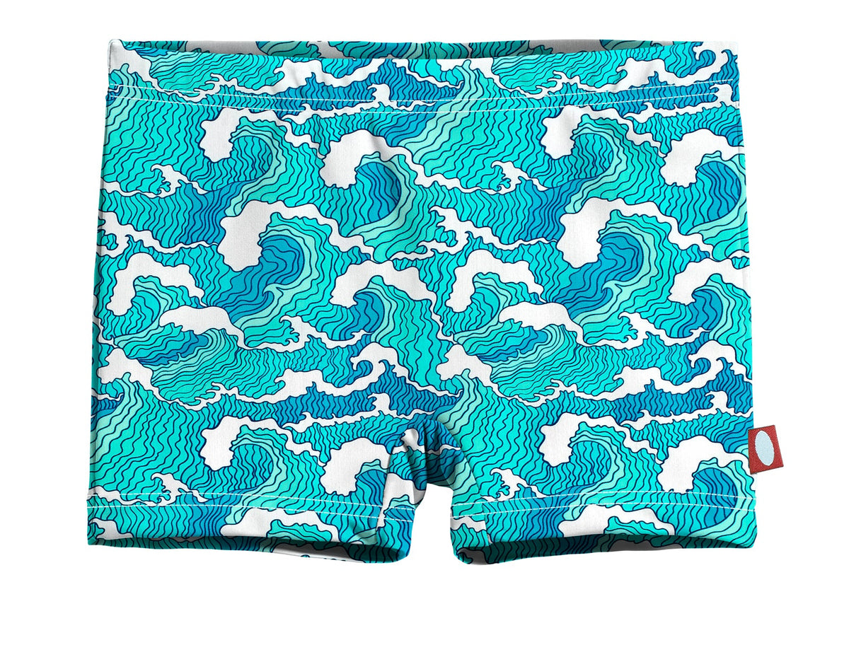 Girls UPF 50+ Printed Swim Boy Shorts | Turq Waves