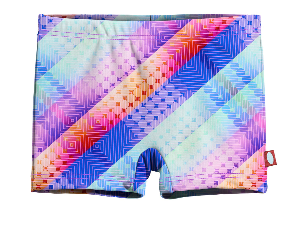 Girls UPF 50+ Printed Swim Boy Shorts | Plaid Diagonal