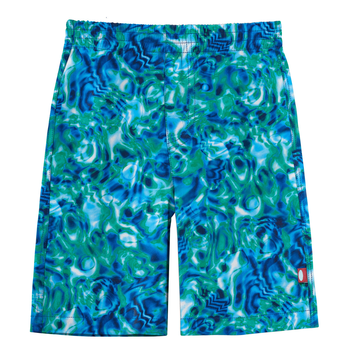 Boys UPF 50+ Recycled Polyester Soft Stretch Below the Knee Printed Swim Board Shorts | Swirly Waters