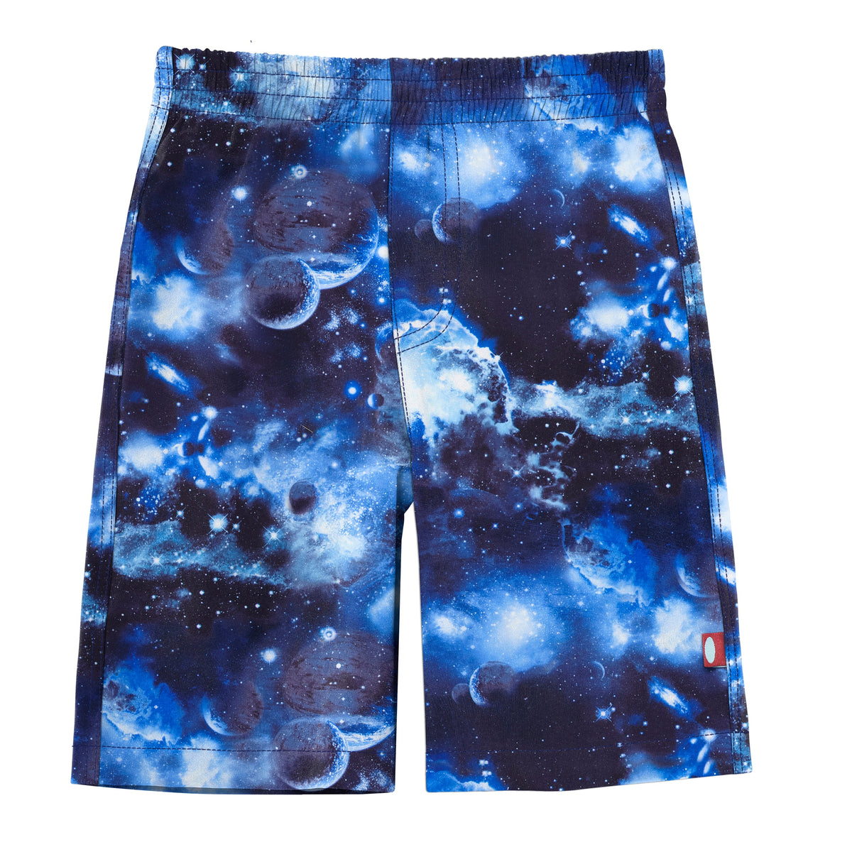 Boys UPF 50+ Recycled Polyester Soft Stretch Below the Knee Printed Swim Board Shorts | Space