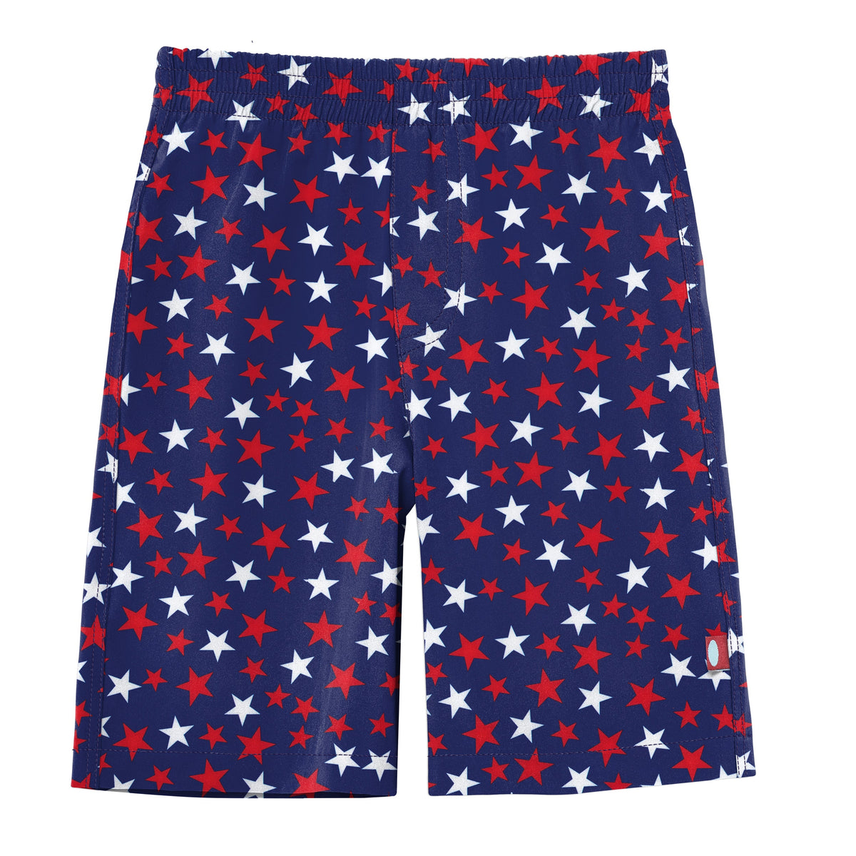 Boys UPF 50+ Recycled Polyester Soft Stretch Below the Knee Printed Swim Board Shorts | USA Stars