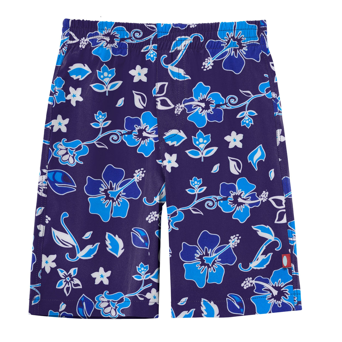 Boys UPF 50+ Recycled Polyester Soft Stretch Below the Knee Printed Swim Board Shorts | Blue Hawaii
