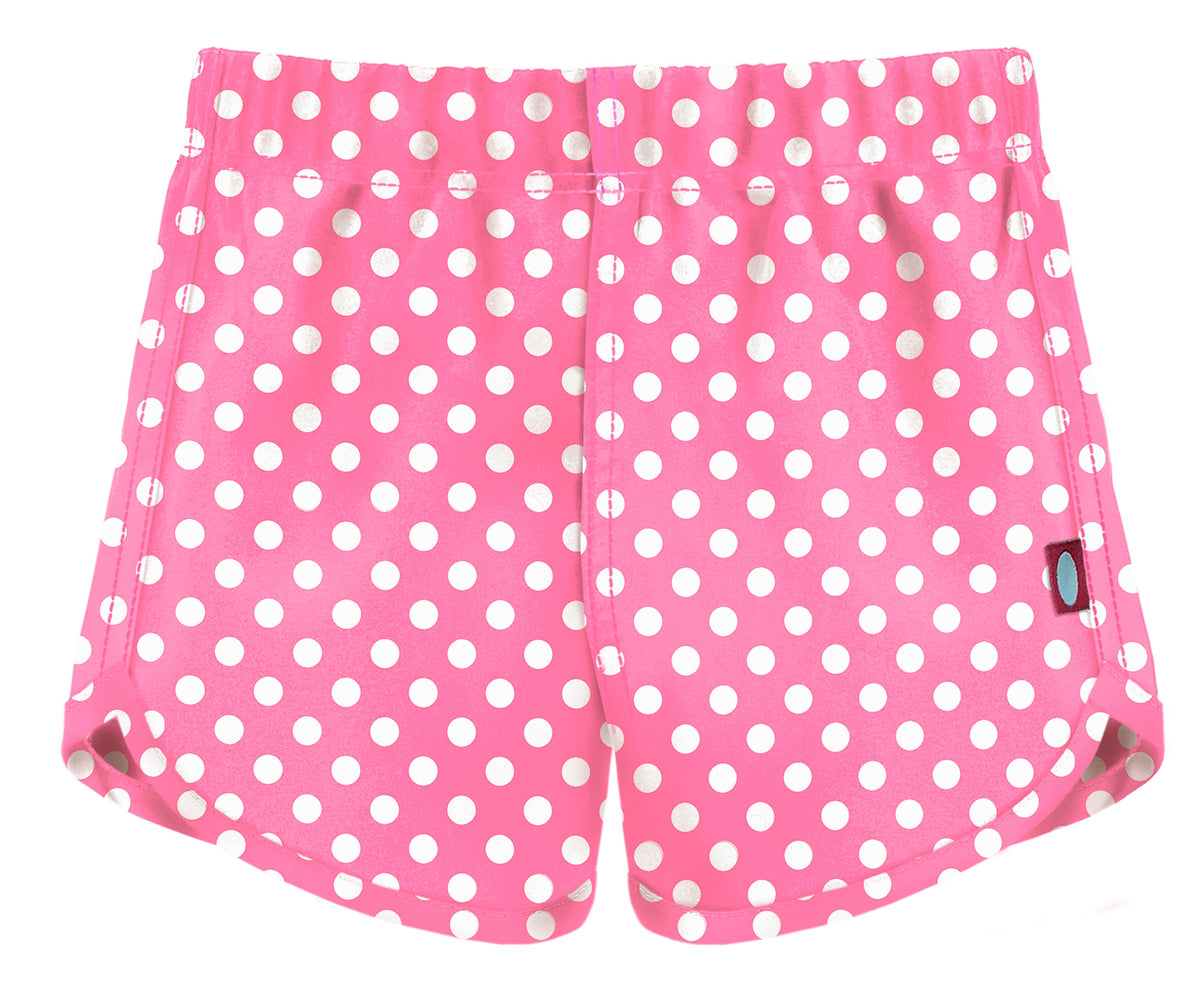 Girls UPF 50+ Recycled Poly Printed Swim Trunks | Pokadots Bubblegum